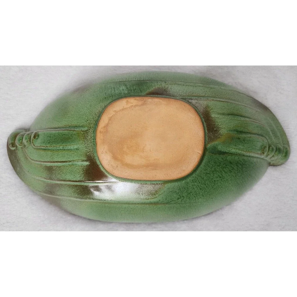 Vintage FRANKOMA Pottery Bowl #202 Prairie Brown Green Oval Serving Fruit Bowl